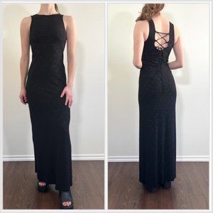 Vintage 90s Prom Dress, 1990s Black Sparkly Maxi Dress